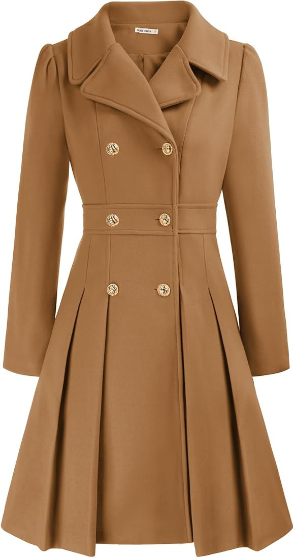 GRACE KARIN 2024 Women's Fashion Trench Coat Notch Lapel Double Breasted Thick A Line Pea Coats J... | Amazon (US)