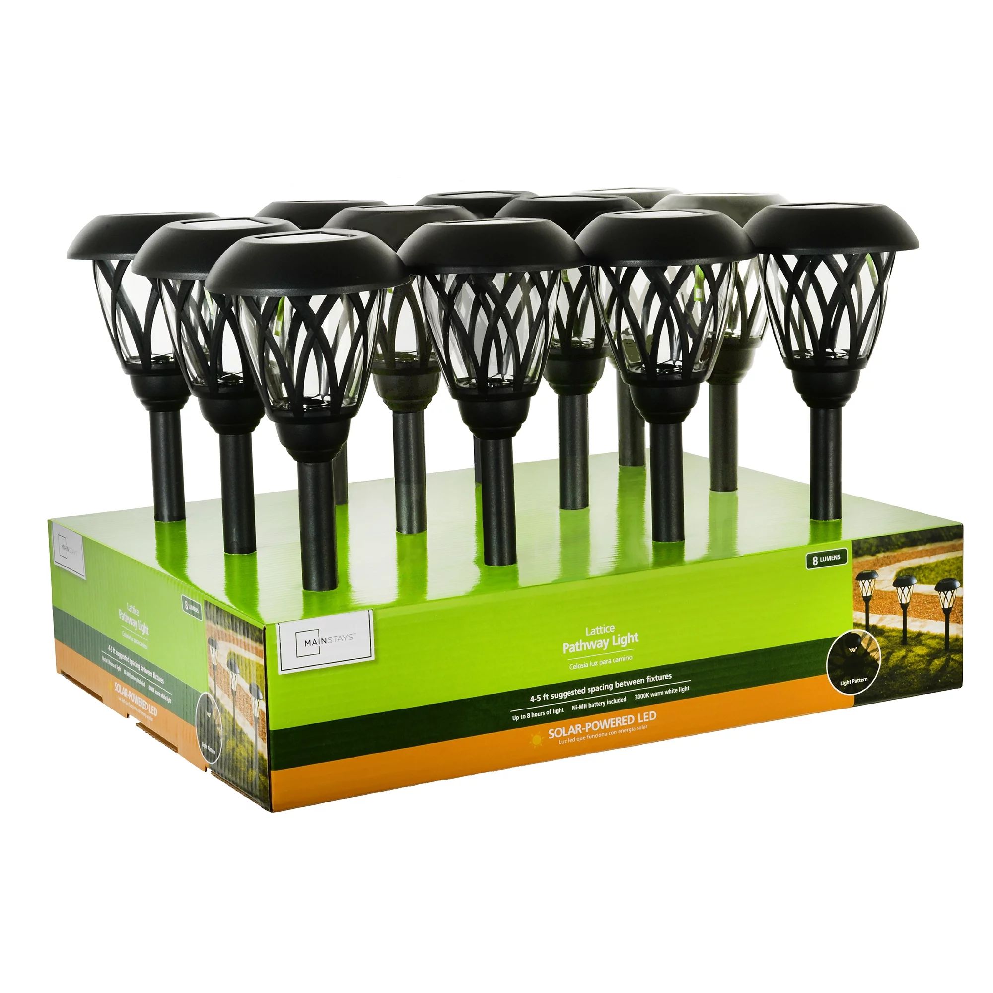 Mainstays 8 Lumen Solar Outdoor Lattice LED Landscape Pathway Lights, 1.2V, Black (1-Pack) | Walmart (US)