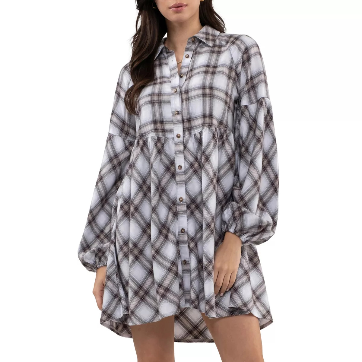 August Sky Women's Plaid Babydoll Mini Shirt Dress | Target