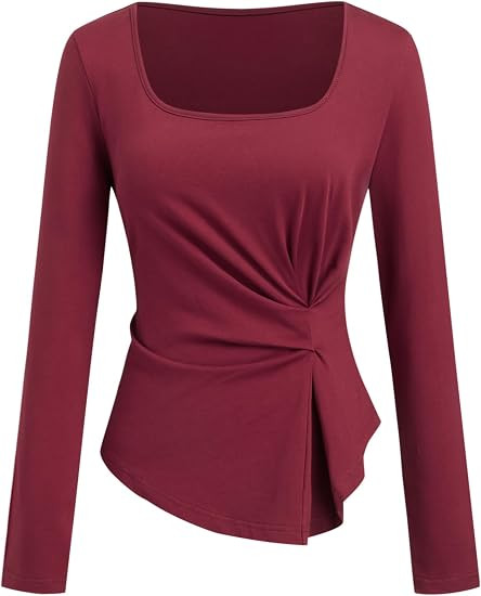 CIDER Women's Long Sleeve Top Square Neck Fashion Casual Tee Shirt | Amazon (US)