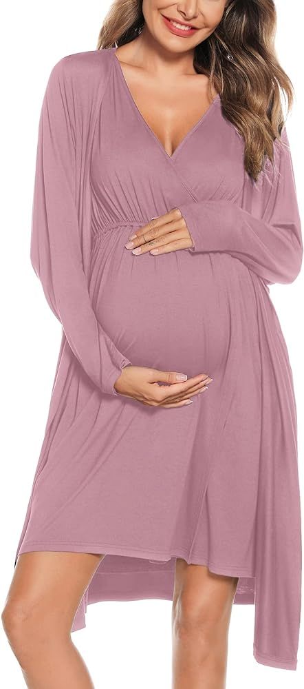 SWOMOG Women Maternity Nursing Gown and Robe Set 3 in 1 Labor Delivery Nursing Nightgown for Brea... | Amazon (US)