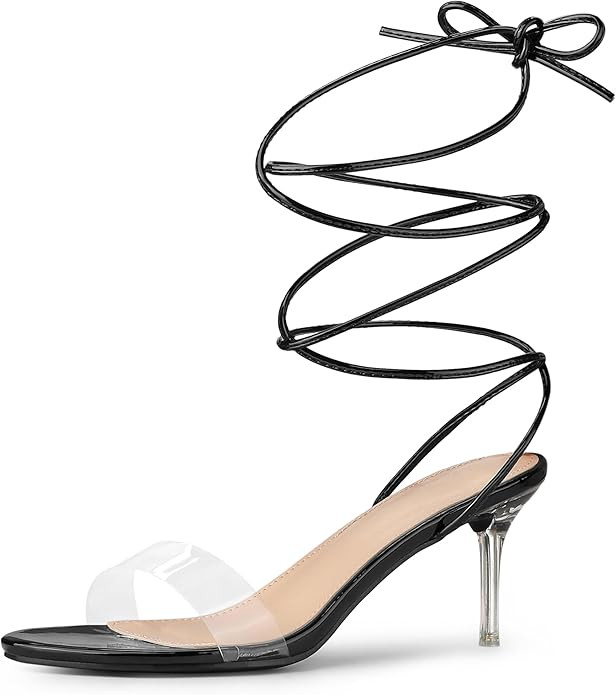 Allegra K Women's Clear Strap Lace Up Stiletto Heels Sandals | Amazon (US)