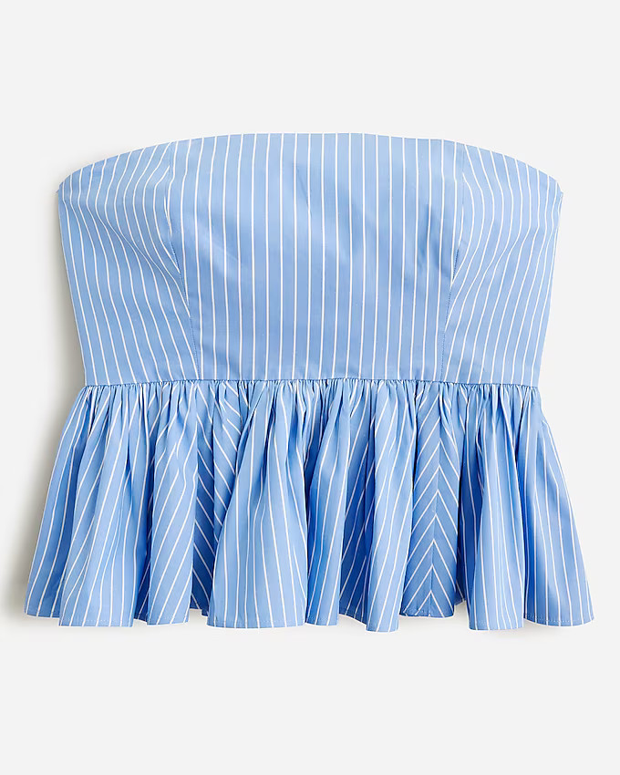 Strapless peplum top in stretch cotton poplin-blend stripe | J. Crew US