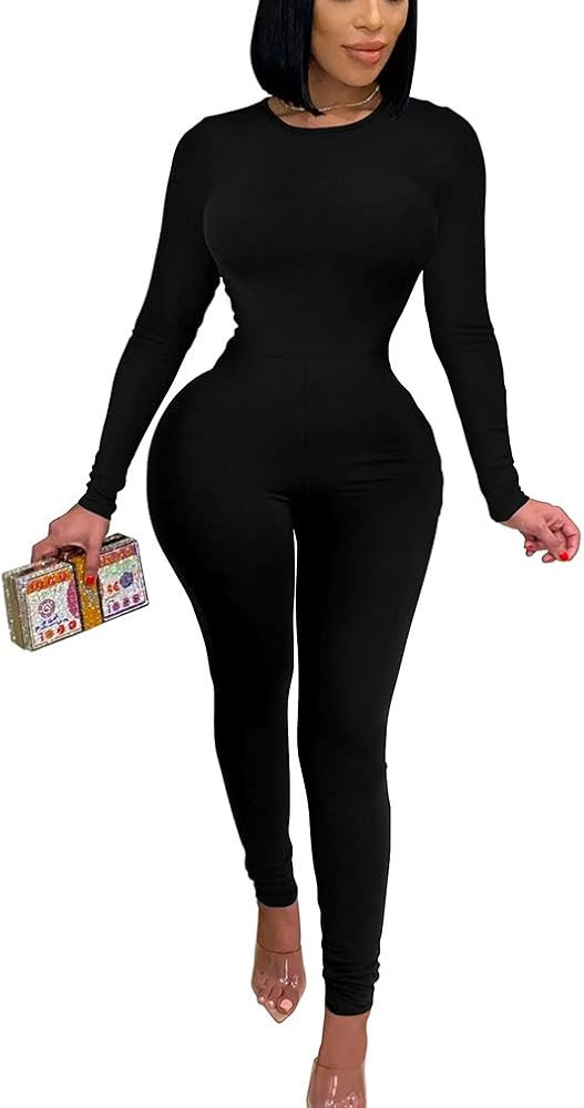 XXTAXN Women's Sexy Long Sleeve Bodycon Tight Full Length Jumpsuits Rompers | Amazon (US)