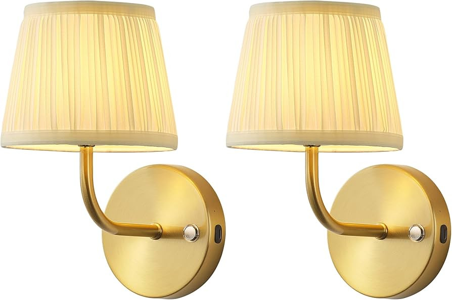 PUSU LED Cordless Gold H9.6 inch Small Wall Sconces Set of 2, Rechargeable 5200mAh Battery Operat... | Amazon (US)