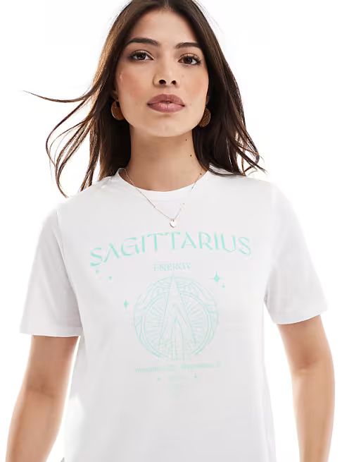 Pieces zodiac t-shirt with ""Sagittarius"" print in white | ASOS | ASOS (Global)