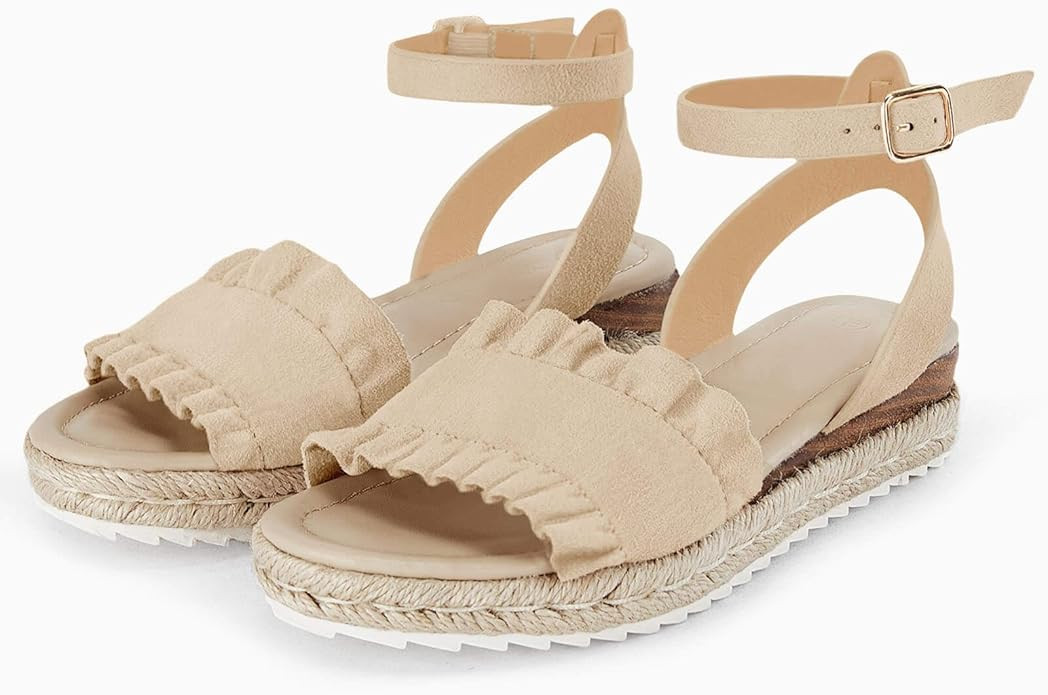Coutgo Girls Espadrille Platform Sandals Ruffle Open Toe Ankle Buckle Strap Wedge Casual Summer S... | Amazon (US)