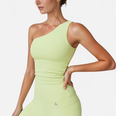 Anna-Kaci Active Women's One Shoulder Cropped Active Tank Top with Asymmetrical Neckline - Medium, Green | Target