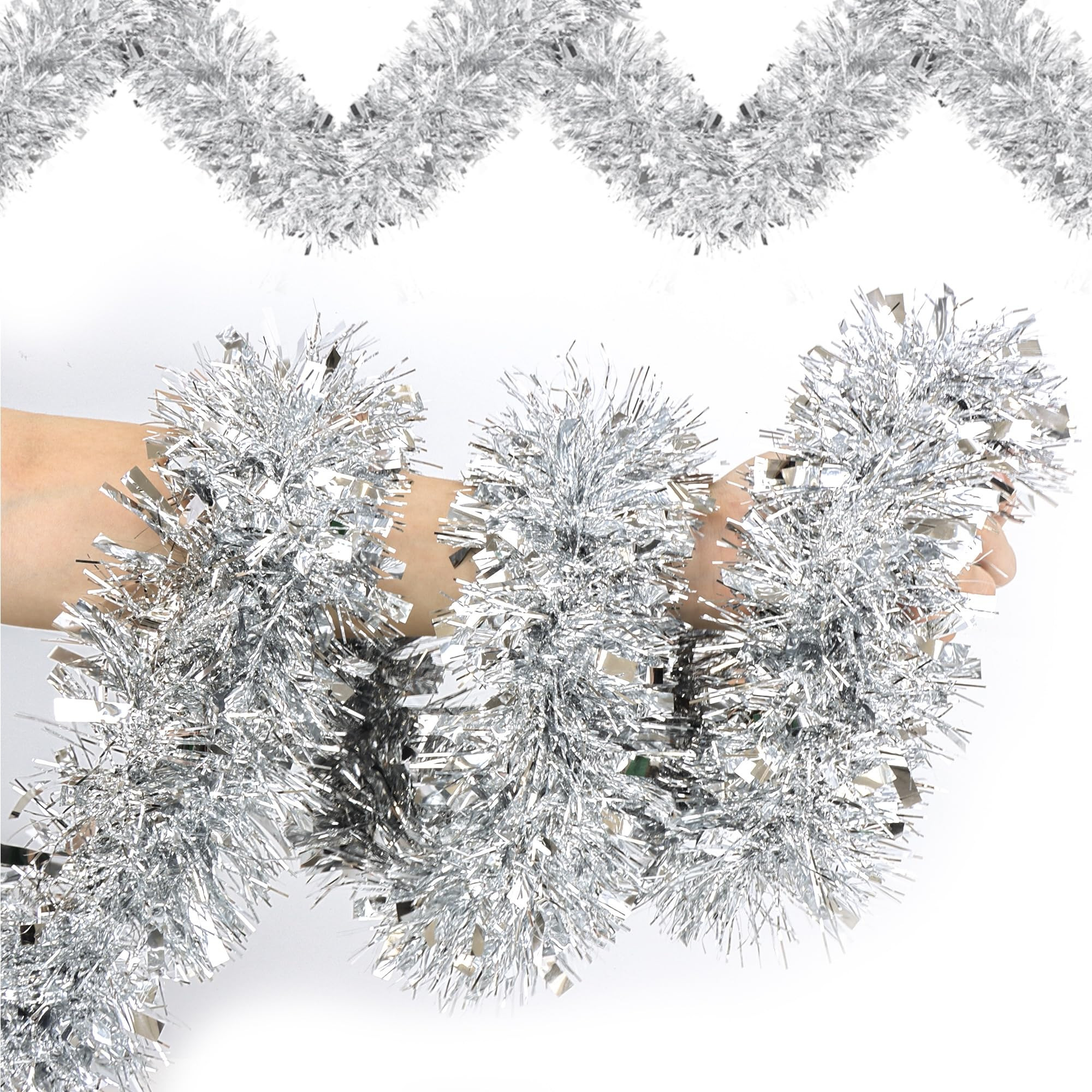 50 Feet Silver Christmas Tinsel Garland Metallic Twist Shiny Hanging Garland for Christmas Tree D... | Amazon (US)