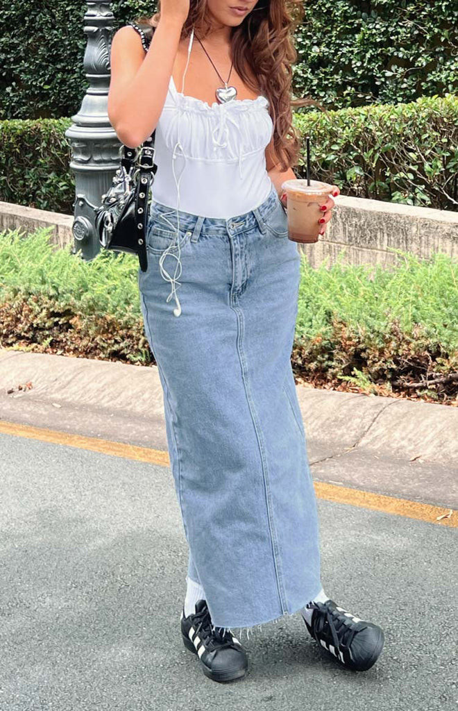 Isla Blue Denim Midi Skirt | Beginning Boutique (AU)