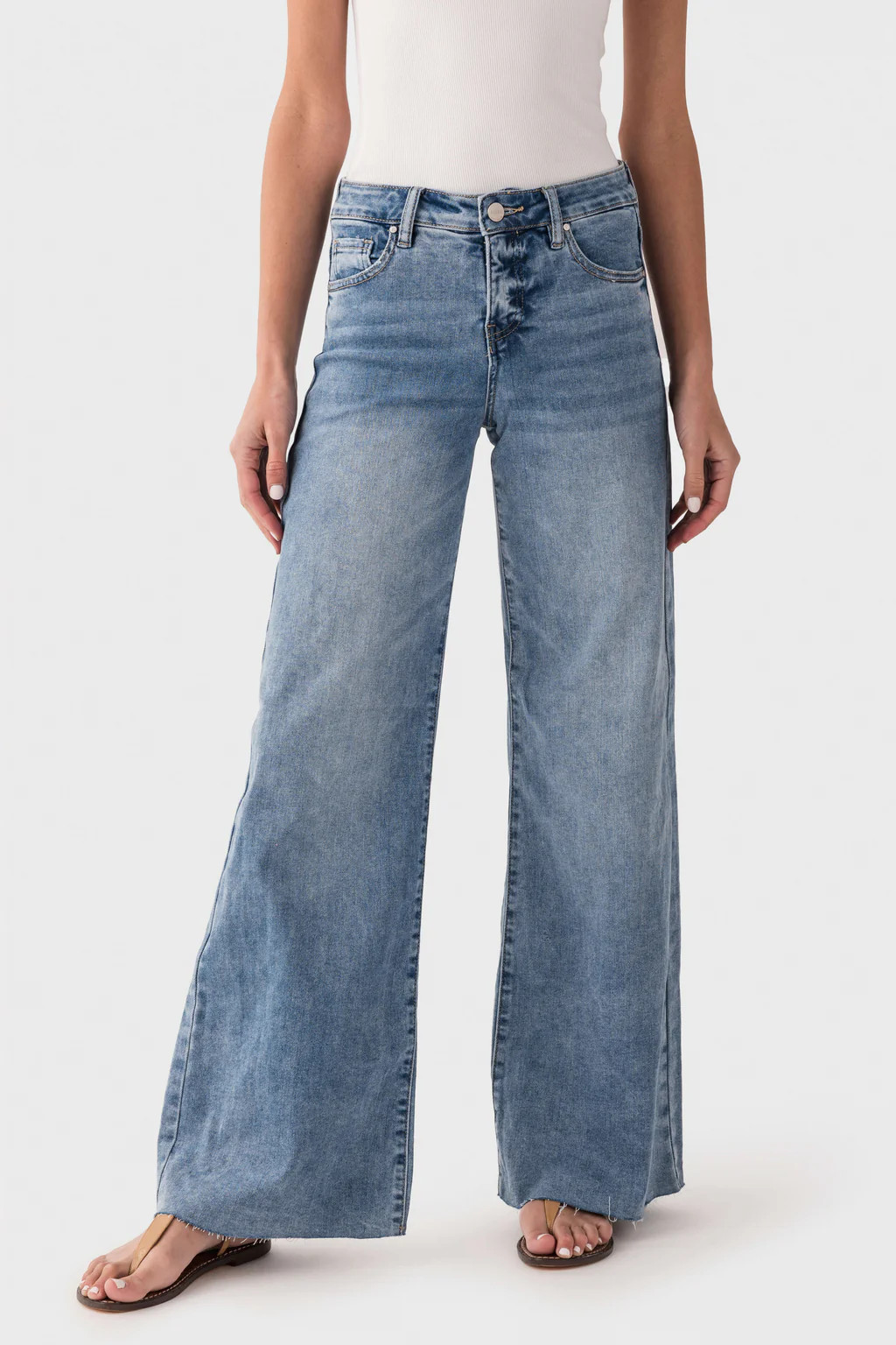 Risen Sunny Tummy Control High Rise Ankle Palazzo Jeans | Social Threads