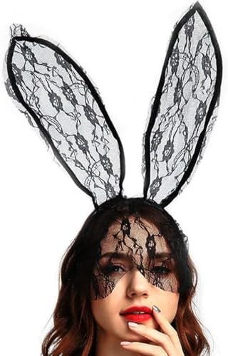 Catery Lace Bunny Ears Black Rabbit Ears Headband Halloween Lace Mask Hair Accessories for Women | Amazon (US)