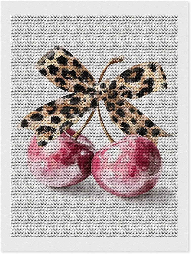 DuduYH Two Pink Cherries with Leopard Ribbon Bow Diamond Drawing Art Kit for Adults DIY Diamond A... | Amazon (US)
