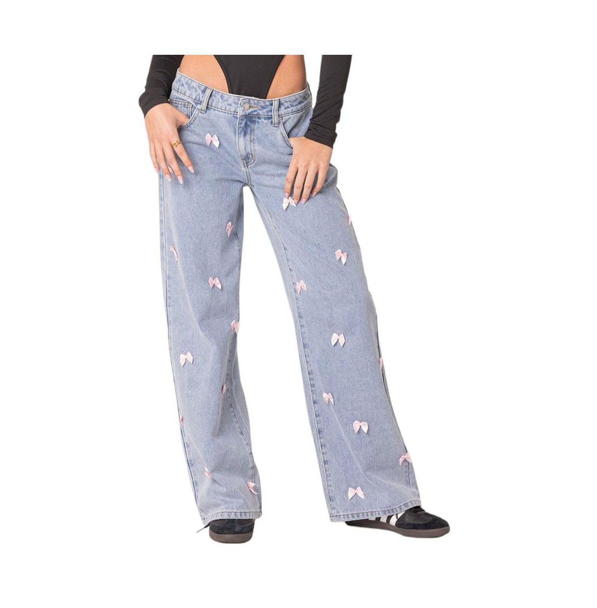 Women's Lucille low rise satin bow jeans - Light-blue | Macy's