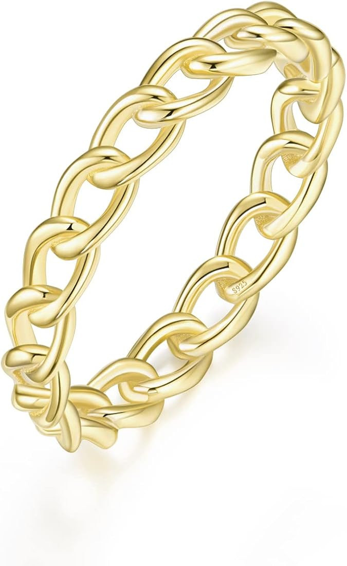 Mameloly 3.8mm 925 Sterling Silver 14K Gold Plated Wedding Bands for Women Stackable Open Chain L... | Amazon (US)