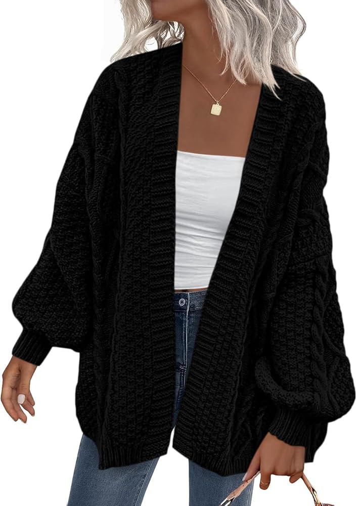 PRETTYGARDEN Women's Cable Knit Open Front Spring Sweater Lantern Long Sleeve Chunky Cardigan Swe... | Amazon (US)