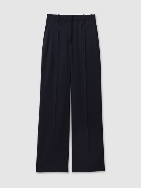 Textured Wide Leg Suit Trousers in Navy | Reiss UK