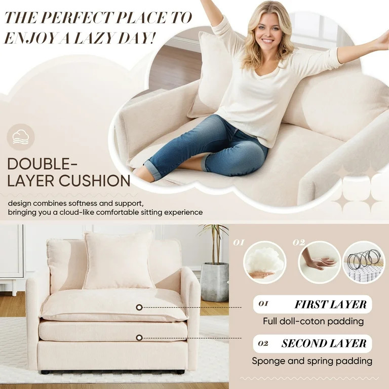 Muumblus Oversized Lounge Chair with Ottoman, Plush Cloud Accent Armchair for Living Room, Beige ... | Walmart (US)