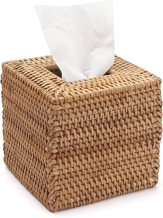 Rattan Tissue Box Cover Natural Woven Facial Napkin Holder Square (Natural, 5.5x5.5x5.9 Inch) | Amazon (US)