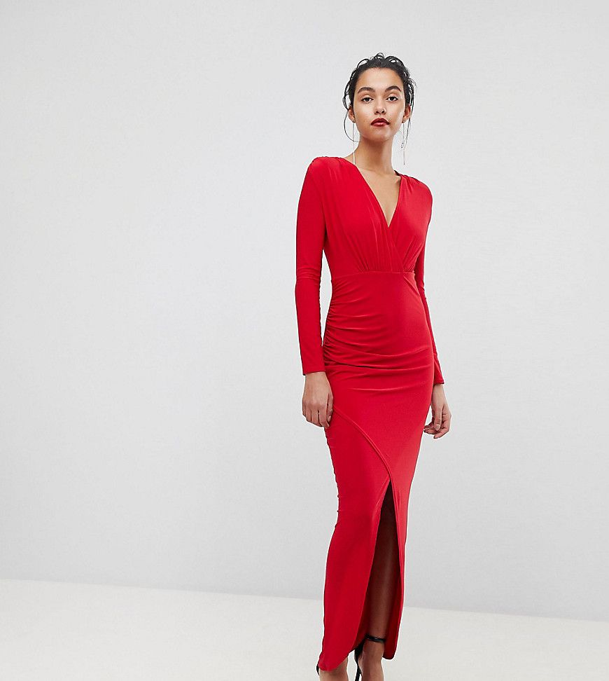 Outrageous Fortune Plunge Front Wrapover Maxi Dress - Red | ASOS US