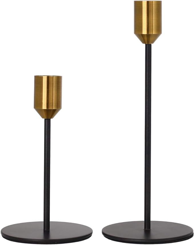 Denique Candlestick Holders Set of 2, Brass Gold Black Taper Candle Holders, Candlestick Holders ... | Amazon (US)