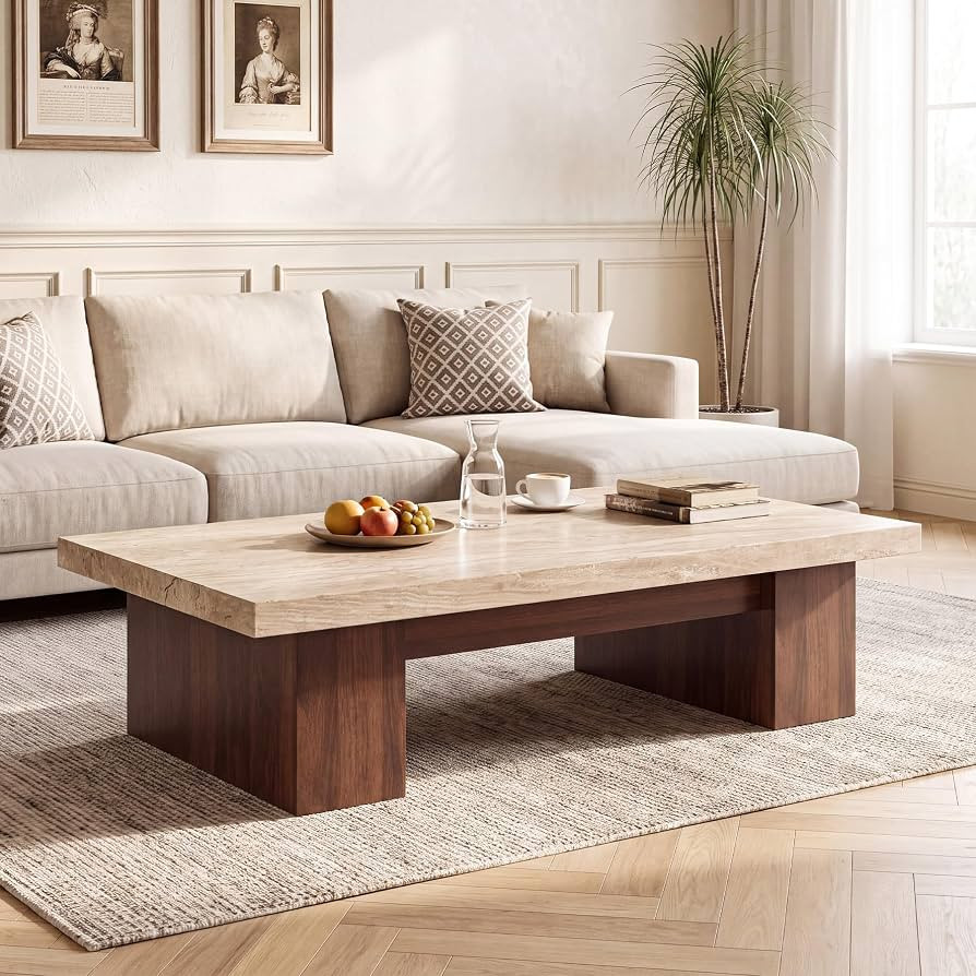 Rectangular Coffee Table for Living Room, 51.25" Large Top Center Table | Amazon (US)