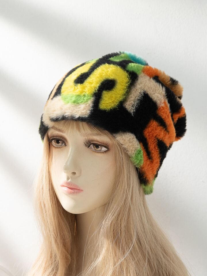 1pc Colorful Letter Pattern Plush Beanie Hat For Winter, Anti-skid & Warm | SHEIN