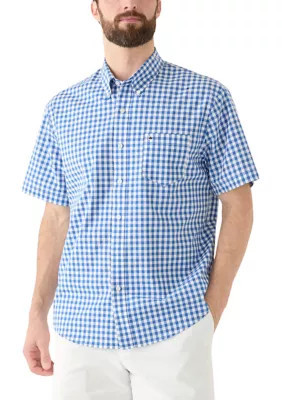 Crown & Ivy Men's Short Sleeve Gingham Poplin Shirt, Blue, Medium | Belk