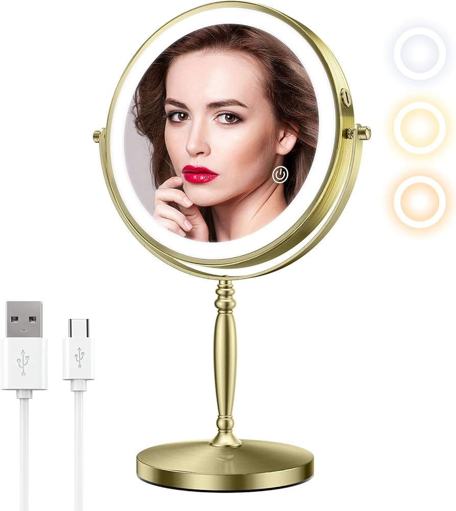 Matekxy 8" Lighted Makeup Mirror with Magnification - 1X/10X Magnifying Desk Mirror with Recharge... | Amazon (US)