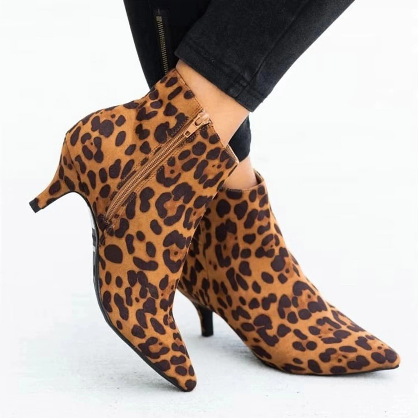 Holiday Savings 2022! Rourlinge Women Shoes Leopard Snake Print Ankle Boots Fine Heels Mid Heel P... | Walmart (US)