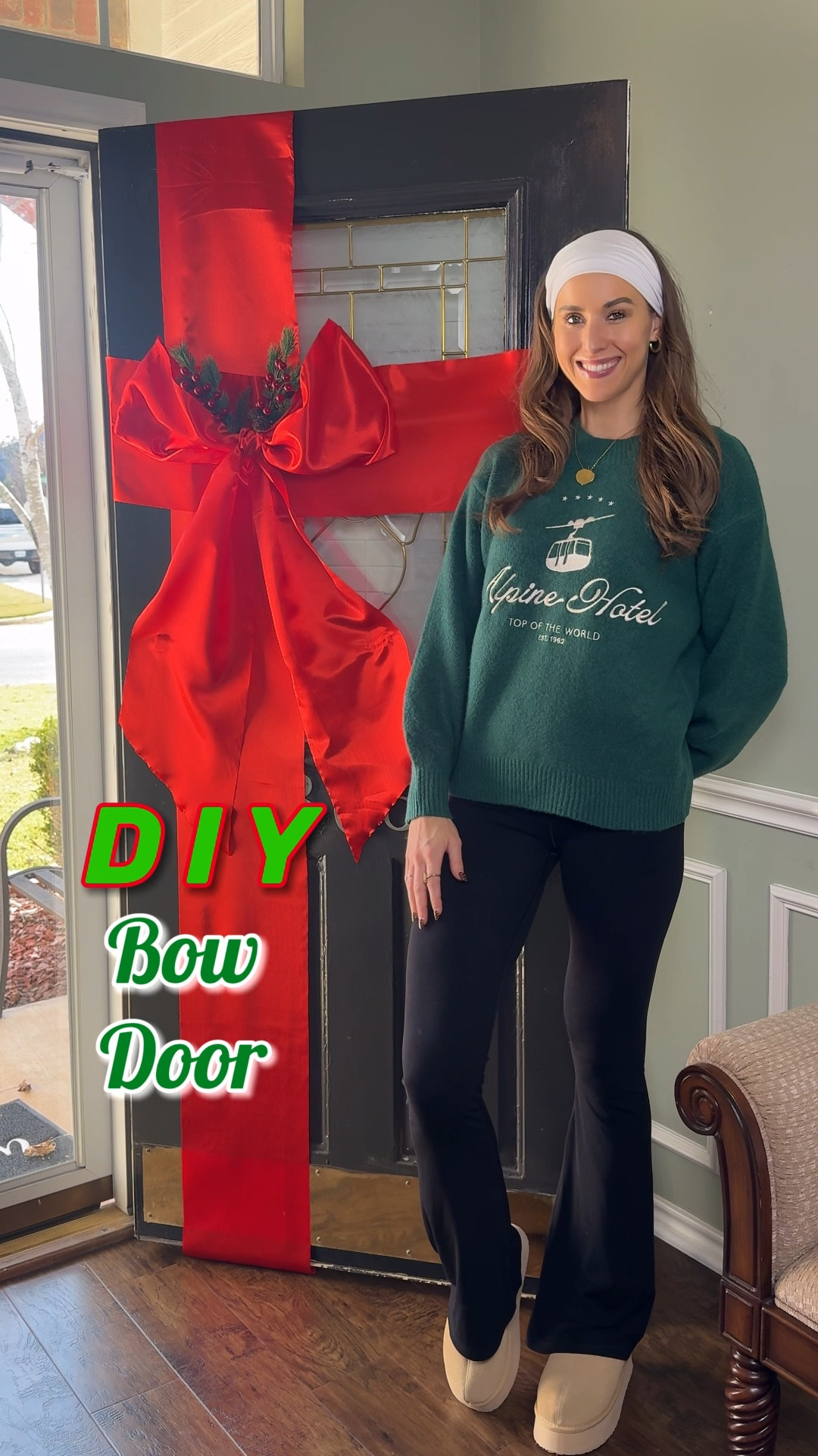 DIY bow door. Christmas decor. Christmas porch. Christmas home decor. Christmas entryway. Holiday home decor.

#LTKHome #LTKHoliday #LTKSeasonal