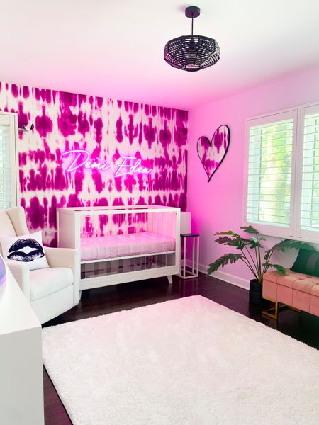 Baby nursery!! 

White rug, Heart mirror, pink storage bench, lips pillow, white crib, faux plant 

#LTKbaby #LTKbump #LTKhome