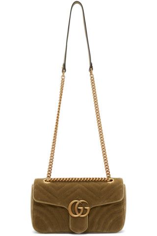 Tan Velvet Small GG Marmont 2.0 Bag | SSENSE 