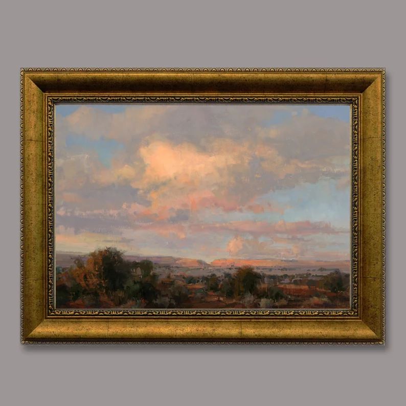 Pink Cloud Small Oil Painting Vintage California Landscape - Etsy | Etsy (US)