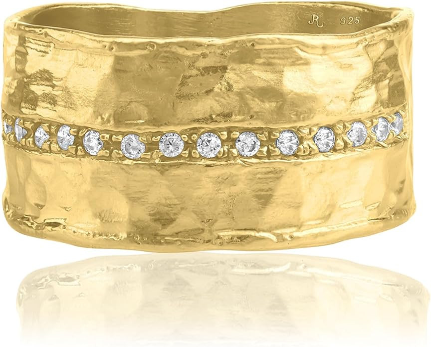 Jean Rachel Jewelry 14K Gold Plated Sterling Silver Ring with 0.13 TCW Cubic Zirconia - Vintage D... | Amazon (US)