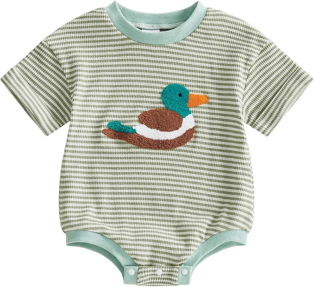 Ayalinggo Baby Boy Summer Clothes Mallard Duck Embroidery Newborn Bubble Romper Short Sleeve Body... | Amazon (US)