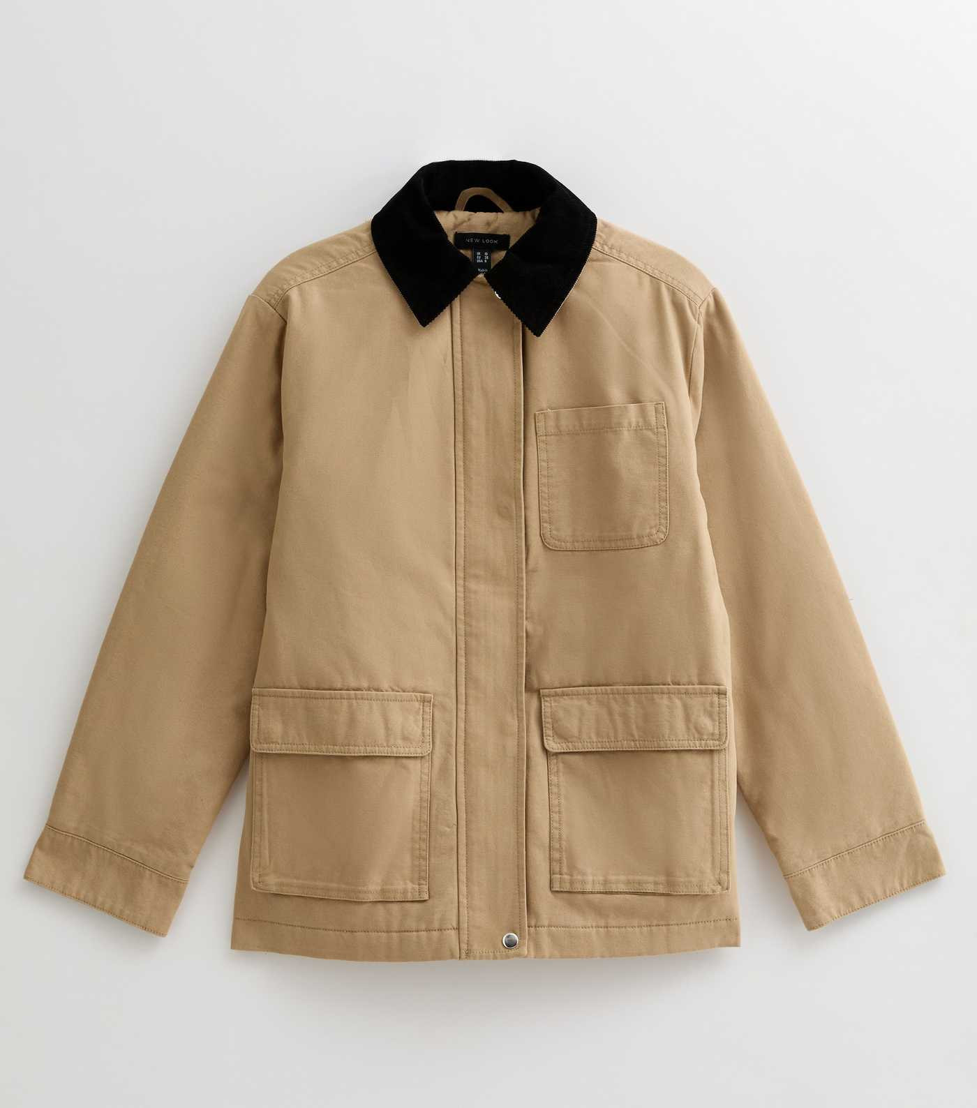 Stone Contrast Collar Midi Barn Jacket | New Look | New Look (UK)