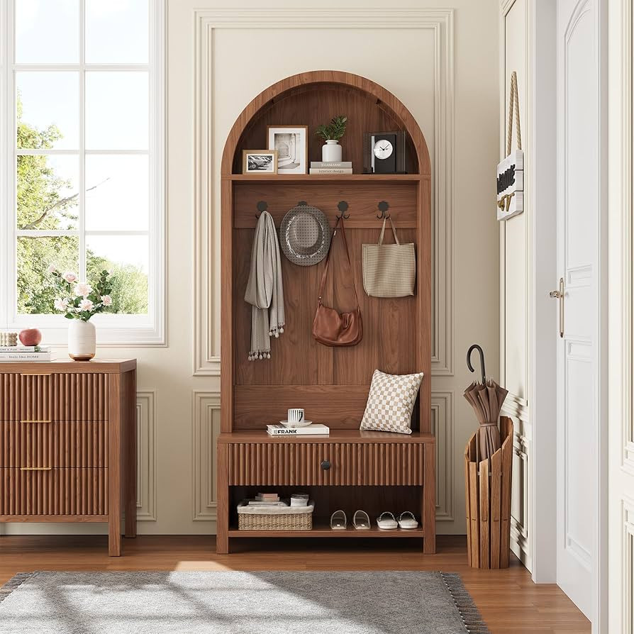 70.86-inch Entryway Hall Tree, Farmhouse-Style Wooden Coat Rack Freestanding, Entryway Organizer ... | Amazon (US)