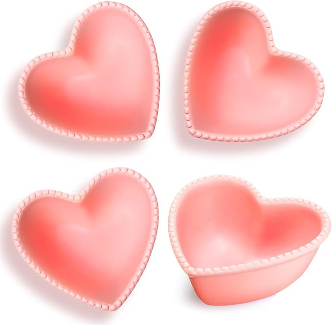 Sumind 4 Pack Valentine Heart Shaped Bowl Cute Ceramic Bowl Pink Candy Bowl Heart Shaped Plates C... | Amazon (US)