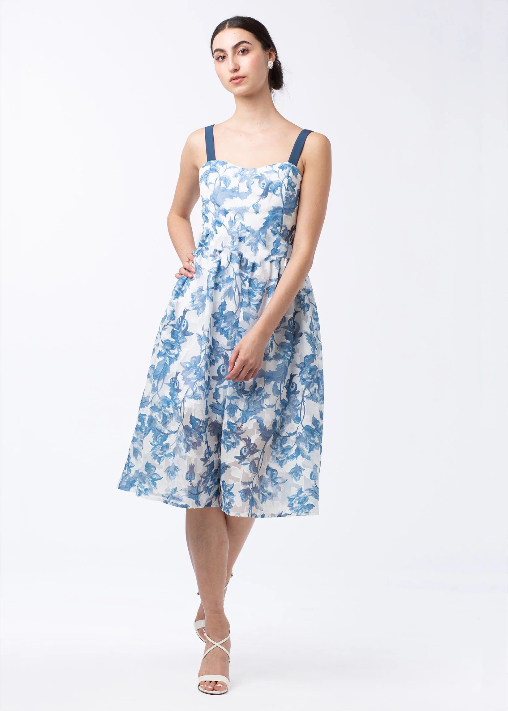 Melody Bow Back Dress Painted Blue Floral | Abbey Glass