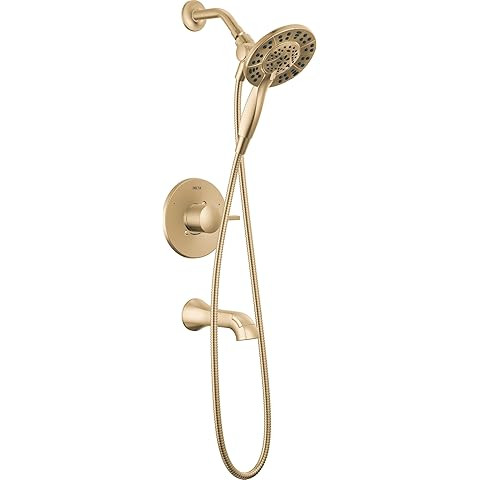 Delta Arvo 14 Series Brushed Gold Bathtub Shower Faucet Set with In2ition 2-in-1 Dual Shower Head... | Amazon (US)