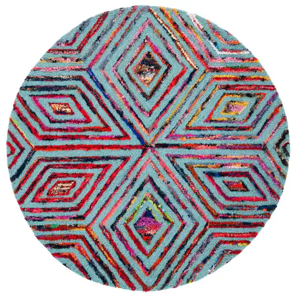 SAFAVIEH Handmade Nantucket Fevzie Contemporary Cotton Rug - 4' x 4' Round - Blue | Bed Bath & Beyond