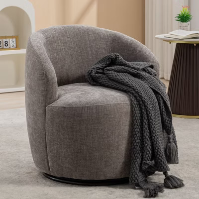 PAGED Chenille Fabric Swivel Accent Chair Modern Living Room Chairs with Round Swivel Base, Barrel Chair for Living Room, Gray | Target