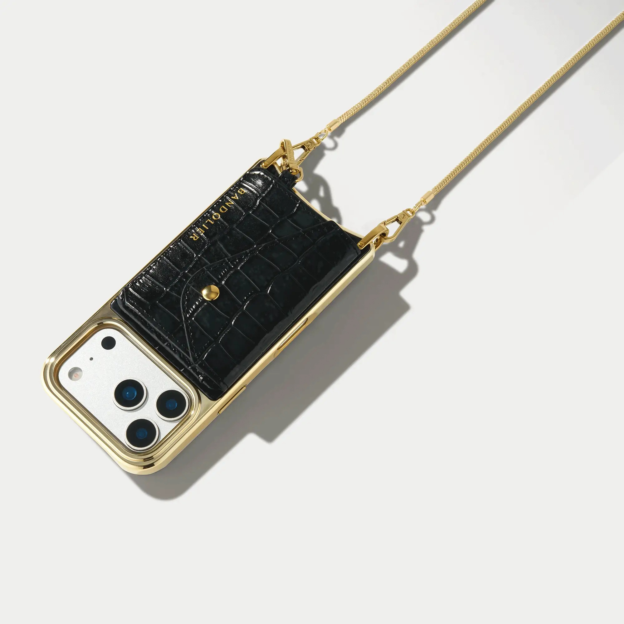 Remi Chain Magnet Wallet Crossbody Phone Case - Black Croc Chrome/Gold 17 / iPhone Air | Bandolier