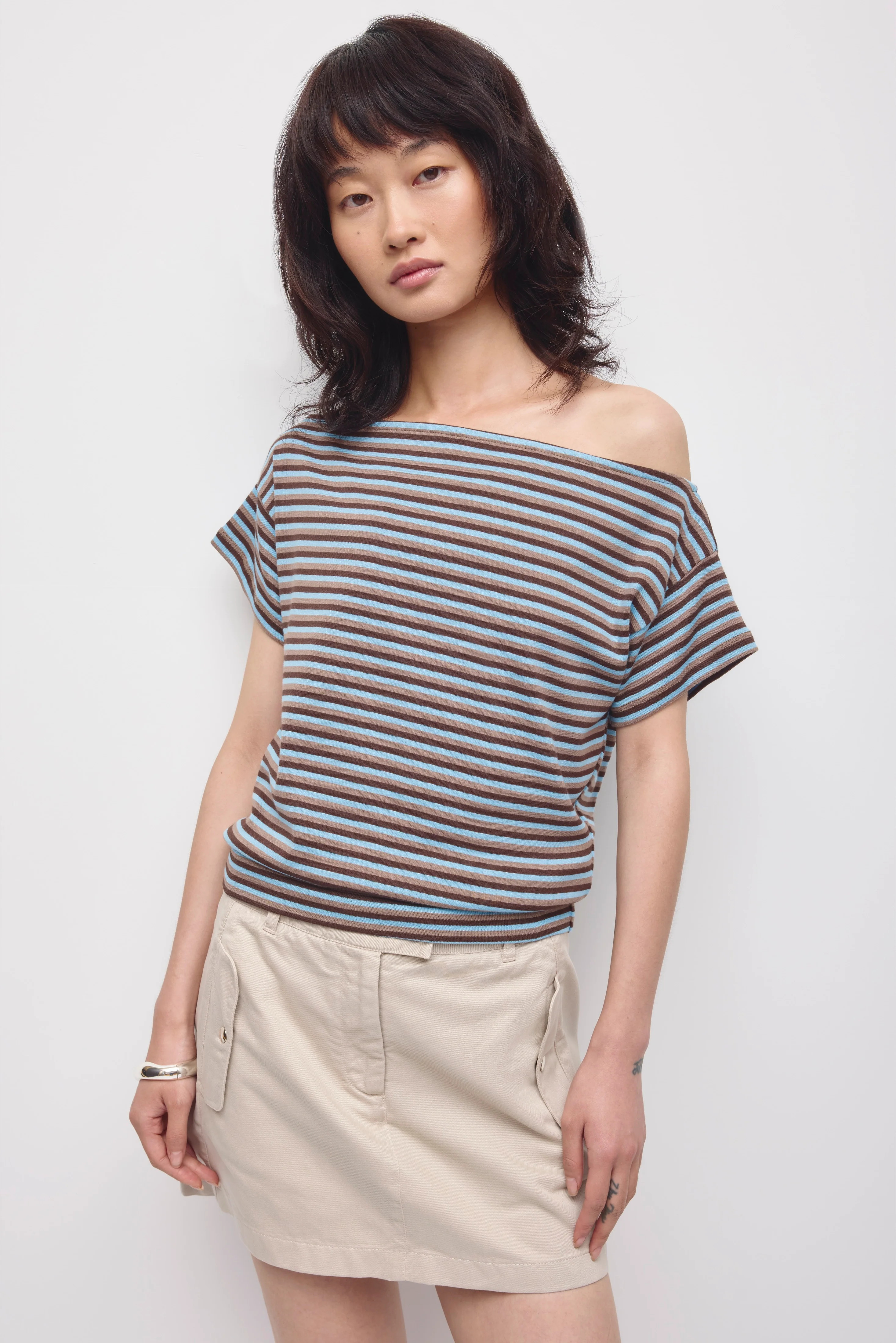 Women's Striped Boatneck Banded Tee | Kotn | Kotn