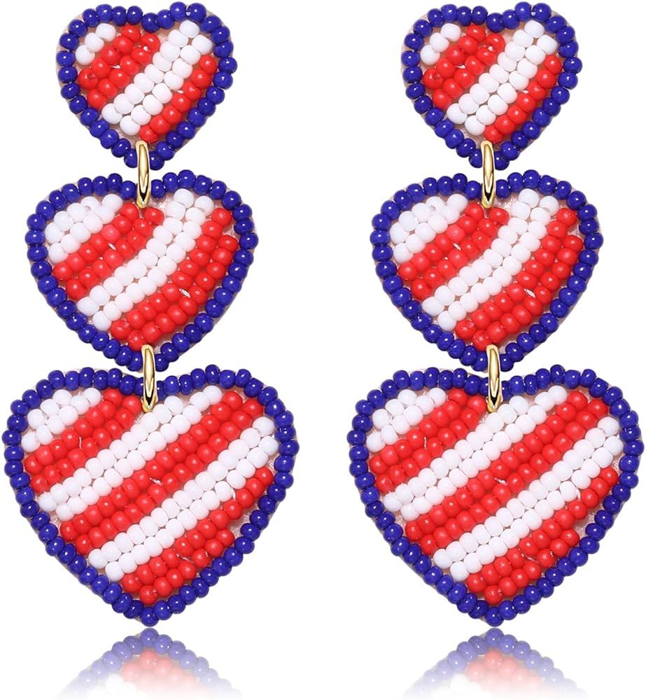 Beaded Earrings Valentine’s Day Earring for Women Girls Handmade Love Heart Drop Dangle Earring... | Amazon (US)