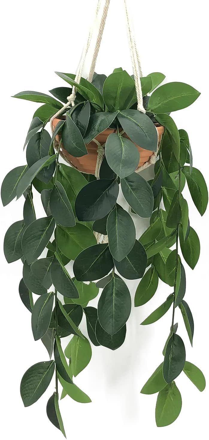 Hisow Hanging Plants Artificial Decor, Fake Hanging Plant in Clay Pot Artificial Hanging Plants w... | Amazon (US)