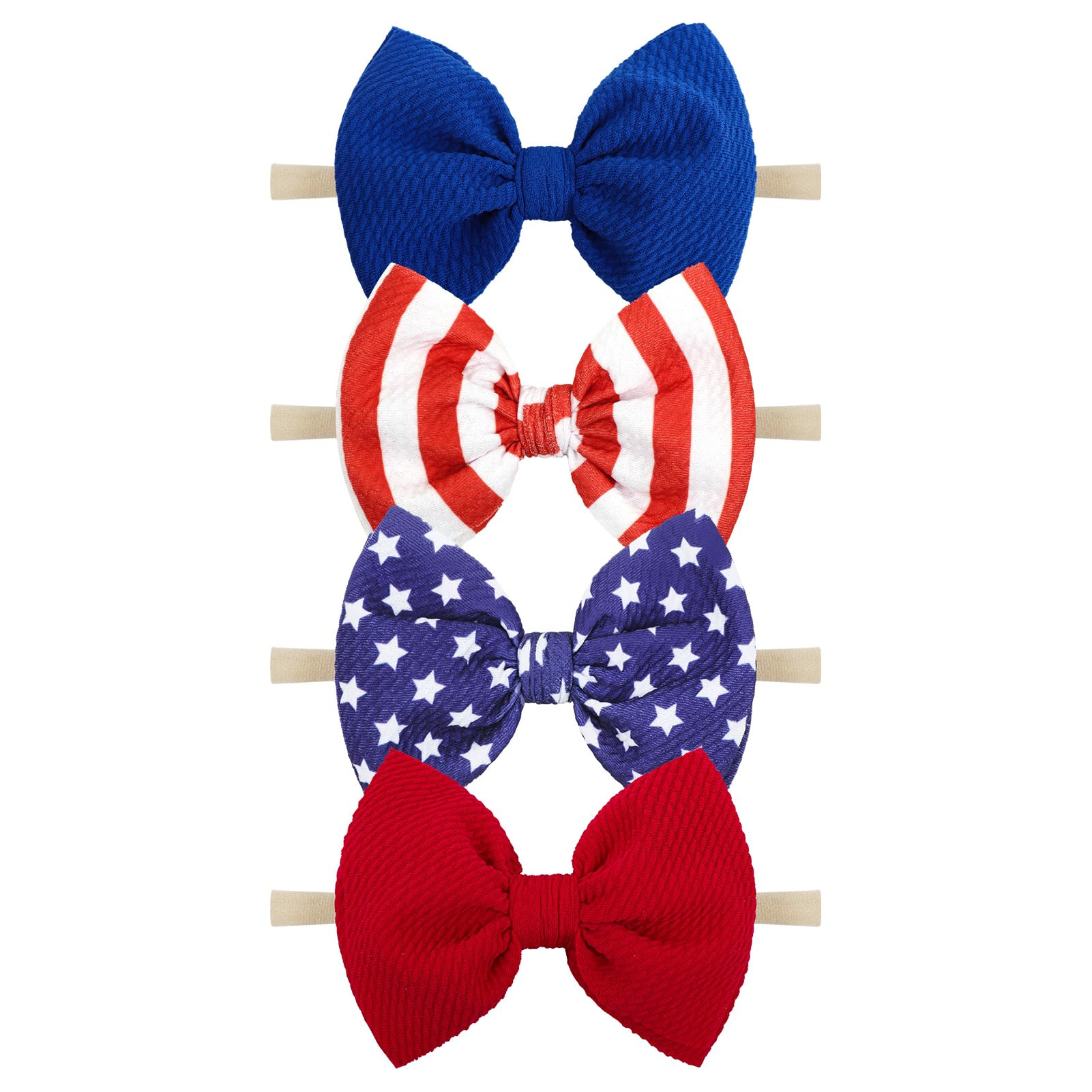YanJie 4th of July Flag Baby Nylon Headbands Bows Red Blue White Star Spangled Hairbands Bows Hai... | Amazon (US)