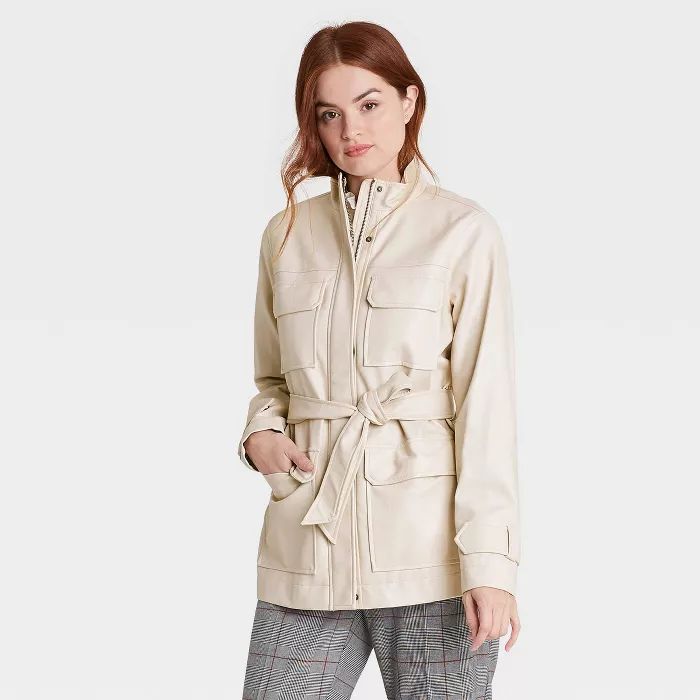 Women's Faux Leather Anorak Jacket - A New Day™ Stone | Target