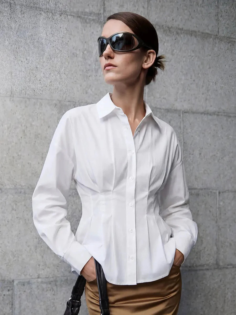 Pleated Nipped Waist Cotton Shirt | Urban Revivo